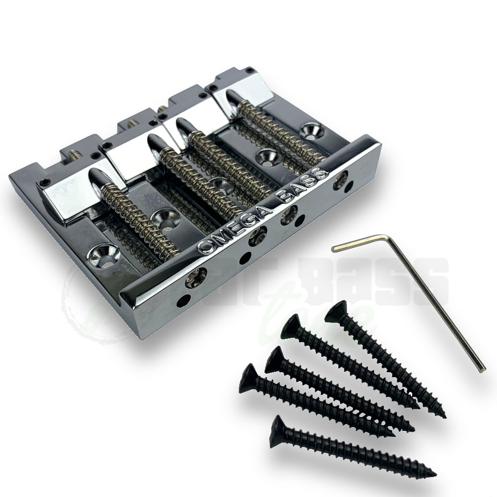 front view of Omega bass bridge unslotted with screws and wrench