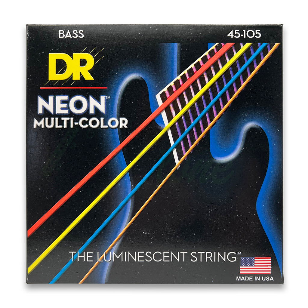 front view of multi-color DR Neon Bass Strings