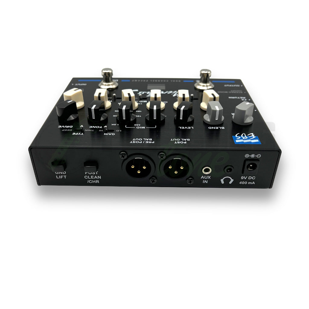 XLR input and output side view of EBS MicroBass 3 Professional Outboard Bass Preamp