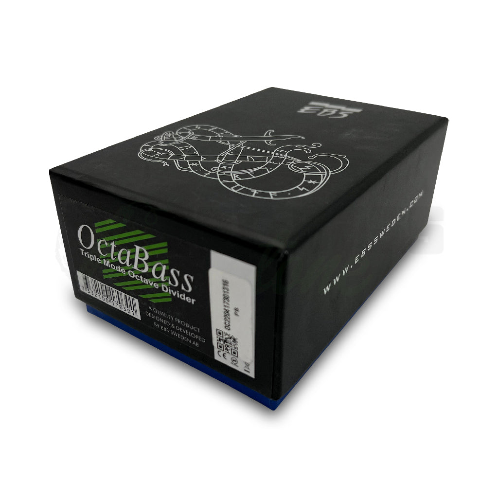 view of packaging for EBS OctaBass Blue Label Bass Pedal