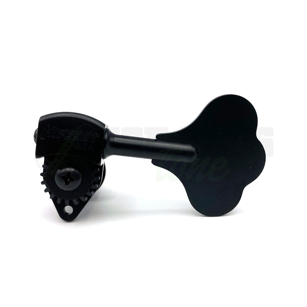 gear view of Hipshot Ultralight Clover Bass Tuner Bass Side in Black