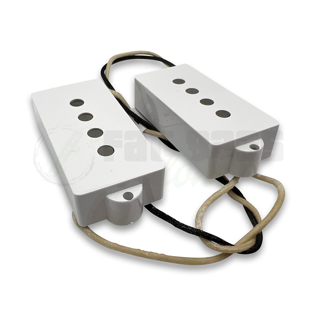 Lindy Fralin 4 String P Bass® Pickup front view with white pickup shells