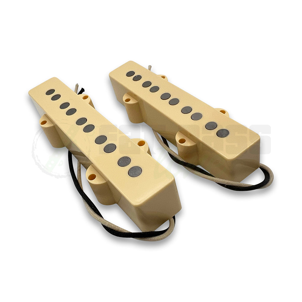 Lindy Fralin 5 String Jazz Bass® Pickups front view with cream pickup covers