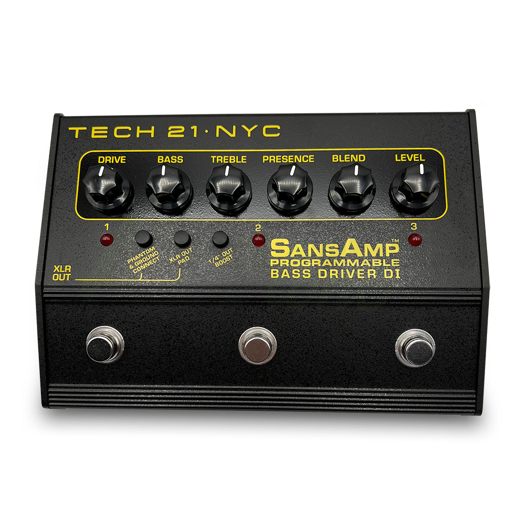 overhead view of Tech 21 NYC Sansamp Programmable Bass Driver DI Pedal
