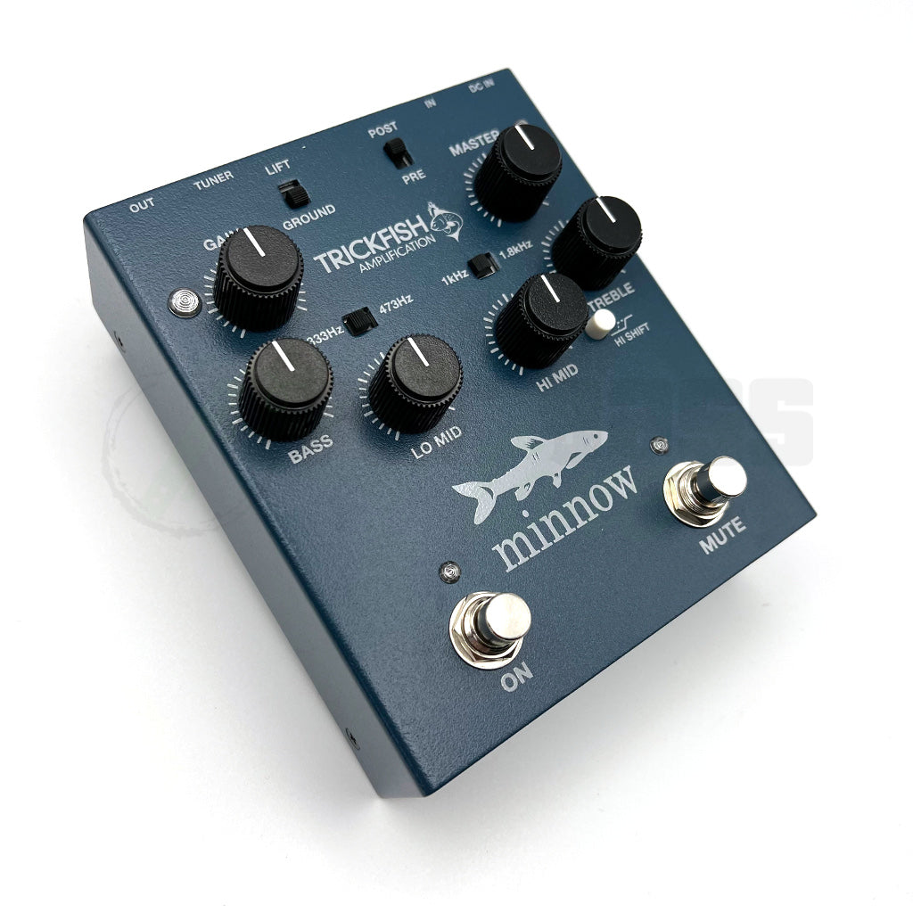bass preamp di pedal Trickfish Amplification Trickfish Minnow Bass Preamp DI Pedal Blue